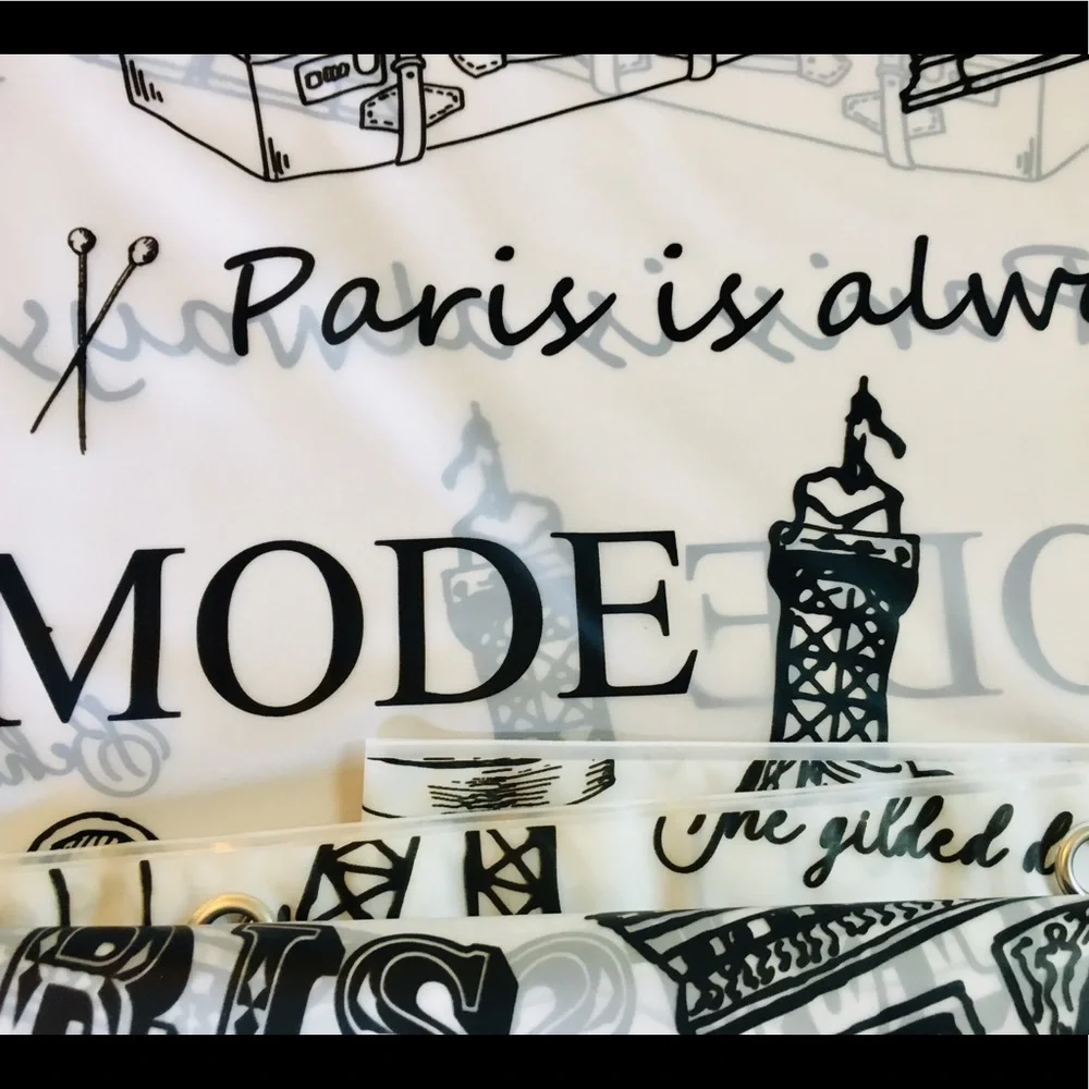 Black Paris Peva Shower Curtain French Pastries
